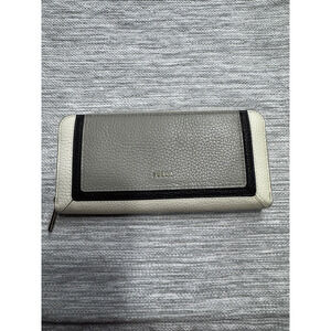 Furla XL Leather Babylon Continental Zip-around Wallet Color: Grey, White, Black